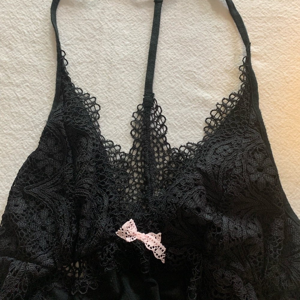 Lacy Details Victoria’s Secret T Strap Slip Dress Black Lace Bodice Romantic - Picture 3 of 10